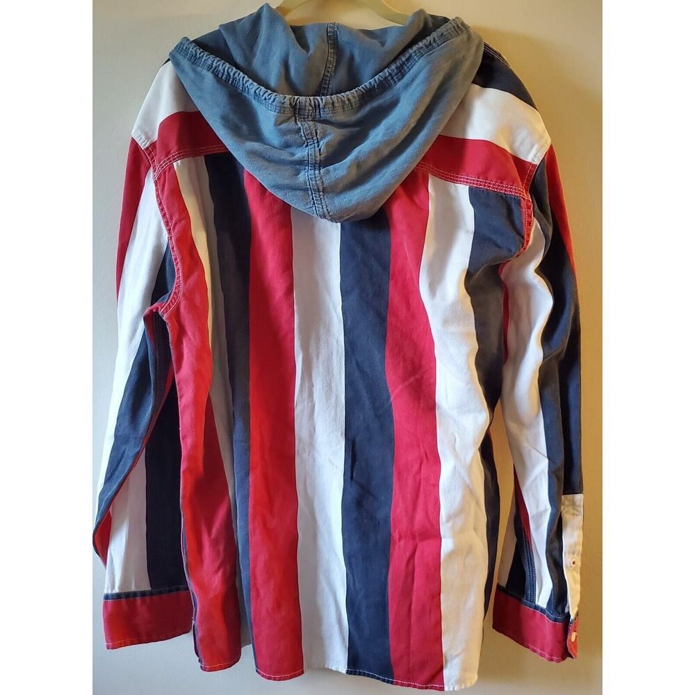Vintage Tommy Hilfiger Denim Mens M Hooded Shirt Color Stripe Y2K - Picture 6 of 13